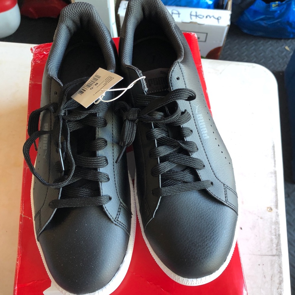 NEW PUMA Men's Leather Smash Perf Black No Box - Picture 3 of 7